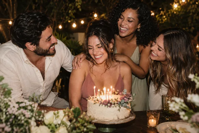 Amigos reunidos para celebrar um aniversário
